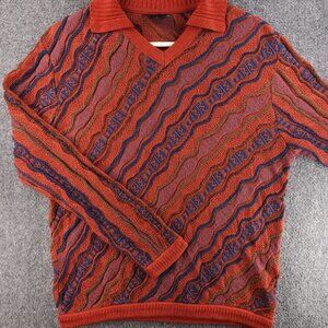 Coogi Australia Wool Alpaca Blend Sweater 3D Lightweight Large Pullover Orange